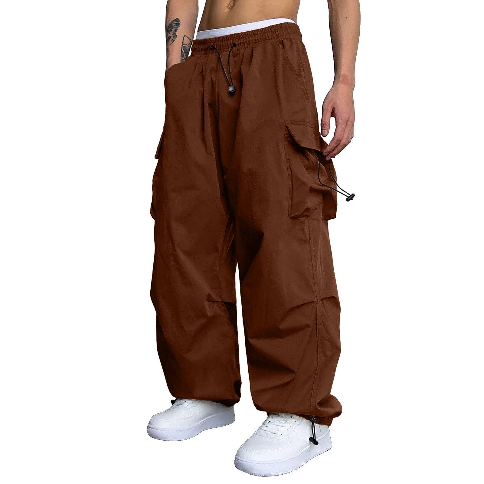 thumbnail image 2 of Pantalones cargo deportivos de cintura informal para hombre - Bolsillo tejido con cordón - Ropa urbana para todas las estaciones, 2 of 8